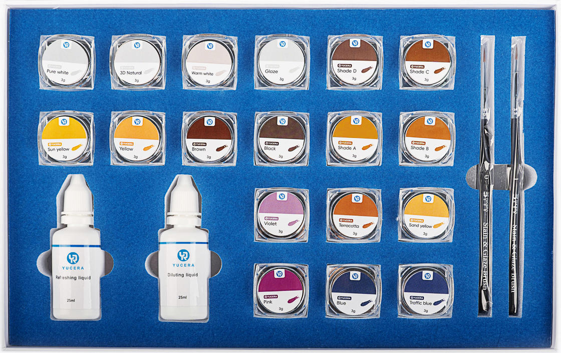 Smile Solutions Yucera 18-kolorowy zestaw do barwienia ceramiki cyrkonowej Natural Glow do tworzenia w laboratorium dentystycznym
