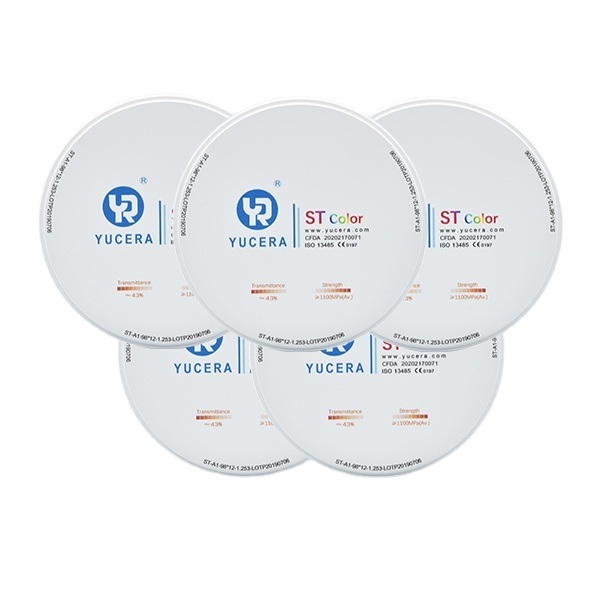Dysk z tlenku cyrkonu do zębów 98mm YUCERA ST (1200MPa/45-55% Trans.) | Gotowy do Exocad