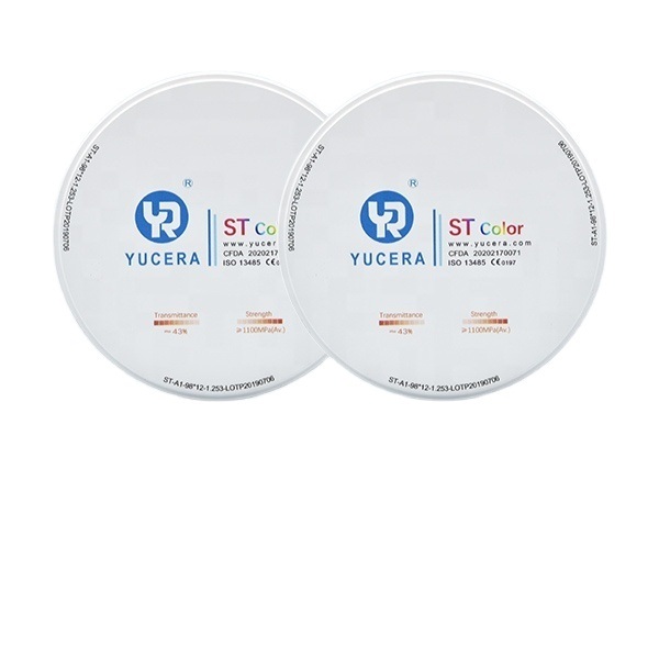 Dysk z tlenku cyrkonu do zębów 98mm YUCERA ST (1200MPa/45-55% Trans.) | Gotowy do Exocad
